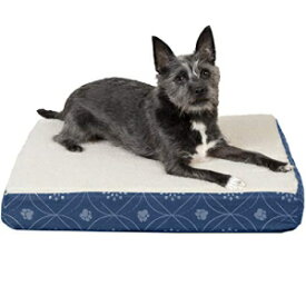Furhaven Orthopedic Pet Bed for Dogs and Cats - Classic Cushion Sherpa and Flannel Paw Decor Dog Bed Mat with Removable Washable Cover, Twilight Blue, Small