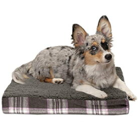Furhaven Memory Foam Pet Bed for Dogs and Cats - Classic Cushion Sherpa and Plaid Flannel Dog Bed Mat with Removable Washable Cover, Java Brown, Small