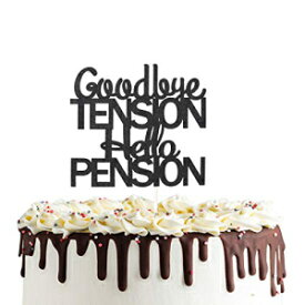 Goodbye Tension Hello Pension ケーキトッパー、両面ブラックグリッターハッピー退職パーティーデコレーション、退職パーティーサイン Goodbye Tension Hello Pension Cake Topper,Double Sided Black Glitter Happy Retirement Party Decorations Leavi