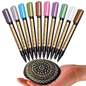 ロックペイント用メタリックマーカーペン - 中字、セラミックペイント用メタリックカラーペイントマーカー、ガラス、マグカップ、プラスチック、フォトアルバム、カード作成、10色 Metallic Markers Pen for Rock Painting - Medium Point, Metallic Color Pa