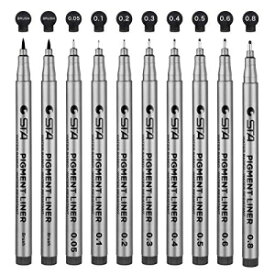 精密ブラックマイクロライナーファインライナーインクペン - 防水アーカイブインク細字ライナーペン、マルチライナー - スケッチ、アニメ、イラスト、技術図面、オフィス文書&スクラップブッキング、10本/セット Precision Black Micro-Liner Fineliner Ink Pens