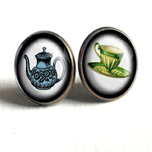 ブルーティーポットとティーカップスタッドピアス The Divine Iguana Blue teapot and teacup stud earrings