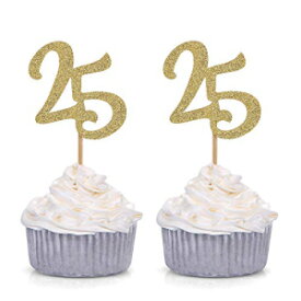 ゴールドグリッターナンバー25カップケーキトッパー24個セット 25歳の誕生日を祝う手作りパーティーデコレーション Set of 24 Gold Glitter Number 25 Cupcake Toppers 25th Birthday Celebrating Handcrafted Party Decors