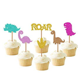 ベビー恐竜カップケーキトッパー グリッター恐竜カップケーキトッパー 子供の誕生日ベビーシャワーパーティーデコレーション用品 (24パック) Baby Dinosaur Cupcake Toppers, Glitter Dinosaur Cupcake Toppers for Kids Birthday Baby Shower Party De