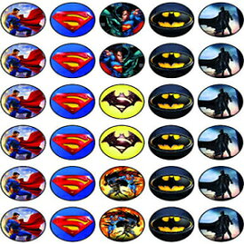 食用カップケーキトッパー 30 個 – スーパーマン VS バット M をテーマにした食用ケーキデコレーションコレクション | ウエハースシートでノーカット食用 30 x Edible Cupcake Toppers – Superman VS Bat-M Themed Collection of Edible Cake De