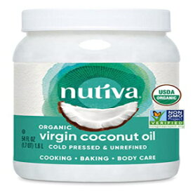 Nutiva オーガニック コールドプレス バージン ココナッツ オイル、54 液量オンス (1 パック) USDA オーガニック、非遺伝子組み換え、ホール 30 承認、ビーガン、ケト、新鮮な風味と香りで料理と健康な肌と髪に Nutiva Organic Cold-Pressed Virgin Cocon