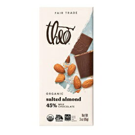 テオ チョコレート ソルテッド アーモンド オーガニック ミルク チョコレート バー、カカオ 45%、12 パック | 公正取引 Theo Chocolate Salted Almond Organic Milk Chocolate Bar, 45% Cacao, 12 Pack | Fair Trade