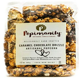 Popinsanity グルメポップコーンデラックスバッグ | 非遺伝子組み換え&乳製品不使用 - 休日、感謝祭、企業、スナック、オフィススナック、お見舞いや誕生日プレゼント (キャラメルチョコレートドリズル、12オンス) Popinsanity Gourmet Popcorn Deluxe Bag