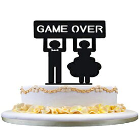 ゲームオーバーシルエットの新郎新婦のケーキトッパーケーキスタンド Bride and Groom with GAME OVER silhouette cake topper cake stand