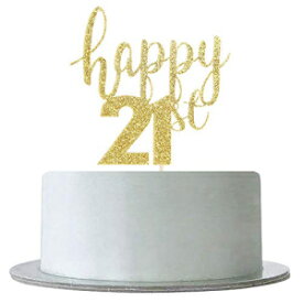 21歳への乾杯のためのハッピー21stケーキトッパー、ハロー21ハッピー21周年/記念日/退職パーティーの装飾（両面ゴールドグリッター） WeBenison Happy 21st Cake Topper for Cheers to 21 Years,Hello 21 Happy 21st Birthday/Anniversary/Retirement Party