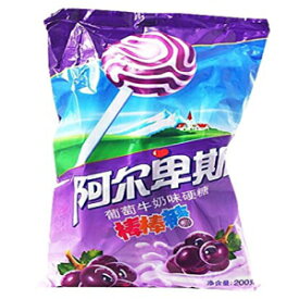 上海名物: ブファンディ アルプスまたはアルペンリーベ ロリポップ ハード キャンディ 200g/7.1oz (グレープ) Shanghai Specialty: Bufandi Alps or Alpenliebe Lollipop Hard Candy 200g/7.1oz (Grape)