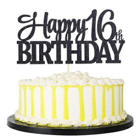 PALASASAブラックグリッターハッピー16歳の誕生日ケーキトッパー-16周年記念パーティーデコレーション（16日） PALASASA Black Glitter Happy 16th Birthday cake topper - 16 Anniversary Party Decoration (16th)