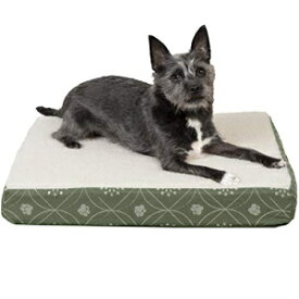 Furhaven Orthopedic Pet Bed for Dogs and Cats - Classic Cushion Sherpa and Flannel Paw Decor Dog Bed Mat with Removable Washable Cover, Jade Green, Small