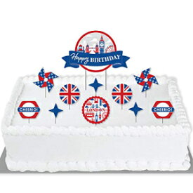 ビッグドットオブハピネスチェリオ、ロンドン-イギリスの英国のバースデーパーティーケーキデコレーションキット-ハッピーバースデーケーキトッパーセット-11個 Big Dot of Happiness Cheerio, London - British UK Birthday Party Cake Decorating Kit - H