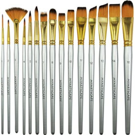 ペイント ブラシ - 水彩、アクリル、油絵用アート ブラシ 15 本セット - 短いハンドル t Brush - Set of 15 Art Brushes for Watercolor, Acrylic & Oil ting - Short Handles