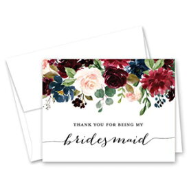 ネイビーブルゴーニュフローラルブライドメイドサンキューカード-ブライダルパーティーサンキューカード-10個セット InvitationHouse Navy Burgundy Floral Bridesmaid Thank You Cards - Bridal Party Thank You Cards - Set of 10