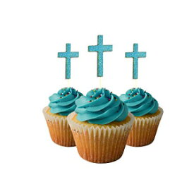 イースタークロス初聖体カップケーキトッパーカードストックカラー12個パックデコレーションブルー Easter Cross first communion Cupcake Topper card stock Color 12 pc Pack Decoration Blue