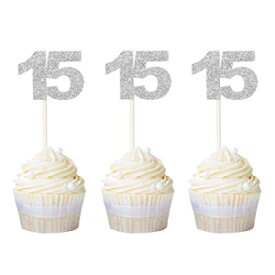 Ercadio ナンバー 15 カップケーキトッパー シルバーグリッター 15th カップケーキピック 誕生日 記念日パーティー デコレーション用品 24 個 Ercadio Numbers 15 Cupcake Toppers Silver Glitter 15th Cupcake Picks Birthday Anniversary Party D