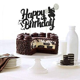 キラキラジムテーマバースデーケーキトッパー（ブラック）クロスフィットパーティーデコレーションフィットネステーマパーティーキッズ用ウェイトリフティングカップケーキトッパー Vignye Glitter Gym Theme Birthday Cake Topper (Black ) Weight Lifting Cu