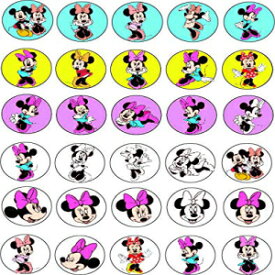 ミニーマウスをテーマにした食用カップケーキトッパー 30 個 食用ケーキデコレーションコレクション | ウエハースシートでノーカット食用 30 x Edible Cupcake Toppers Themed of Minnie Mouse Collection of Edible Cake Decorations | Uncut Edibl