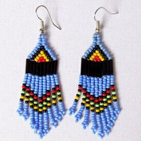 アフリカのズールービーズのイヤリング-シャンデリア新しいデザイン-ブルーとマルチカラー-彼女へのギフト Gone Rural - Safari Curios African Zulu beaded earrings - Chandelier NEW DESIGN - Blue and multicolour - Gift for her