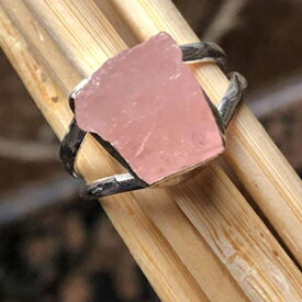ナチュラルピンクモルガナイト925ソリッドスターリングシルバー生ノーカットジェムストーンリングサイズ7.75 Natural Rocks by Kala Natural Pink Morganite 925 Solid Sterling Silver Raw Uncut Gemstone Ring Size 7.75