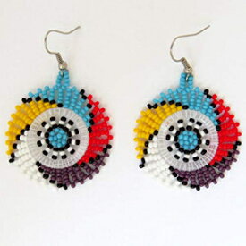 アフリカのズールービーズのイヤリング-スモールディスク-ブルーとマルチカラー Gone Rural - Safari Curios African Zulu beaded earrings - Small Disc - Blue and multicolour