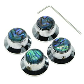 KAISH 4x Abalone Top Chrome LP Top Hat Knobs with Set Screw Metal Bell Knobs for Guitar Bass with 6mm Shaft Pots