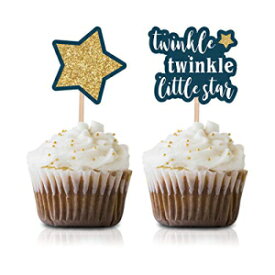 MAGJUCHE Blue Little Star Cupcake Topper Picks, 24-Pack Girl Boy Baby Shower Or Birthday Party Decorations