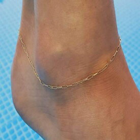 女性用ゴールドアンクルブレスレット - 14K GF 細長いケーブル 調節可能なチェーン - ビーチウェディングアンクレット - 色褪せたり剥がれたりしません - フットジュエリー Gold Ankle Bracelet for Women - 14k GF Elongated Cable Adjustable Chain