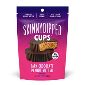 SkinnyDipped ダークチョコレートピーナッツバターカップ、1カップあたり砂糖2g、ケトフレンドリー、ステビア不使用、グルテンフリー、3.2オンス、4パック(合計24カップ) SkinnyDipped Dark Chocolate Peanut Butter Cups, 2g Sugar per Cup, Keto Friendly