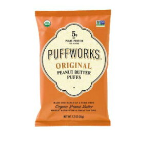 Puffworks オリジナル オーガニック ピーナッツバター パフ | オーガニック | ビーガン | コーシャ | 非遺伝子組み換え | グルテンフリー | 幼児と子供向けの健康的な植物性タンパク質スナック (12 個、1.2 オンス袋) Puffworks Original Orga