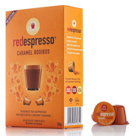 ルイボスキャラメルティーポッド-レッドエスプレッソ-南アフリカ-ネスプレッソ互換カプセル-ビーガン、非GMO、オーガニック、酸化防止剤、年齢に逆らう（キャラメル、10ポッド） Rooibos Caramel Tea Pods - Red Espresso - South African - Nespresso Compatib