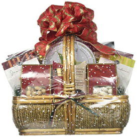 ゴールデン エレガンス、クリスマス用のホリデー ギフト バスケット - トリュフ、クッキー、ファンシー ナッツ、ファッジなどが詰め込まれています。(中) Golden Elegance, Holiday Gift Baskets For Christmas - Loaded With Truffles, Cookies, Fa