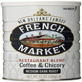 フレンチマーケットコーヒー、コーヒー＆チコリレストランブレンド、ミディアムダークローストグラウンド、12オンスメタル缶（6個パック） French Market Coffee, Coffee & Chicory Restaurant Blend, Medium-Dark Roast Ground, 12 Ounce Metal Can (P