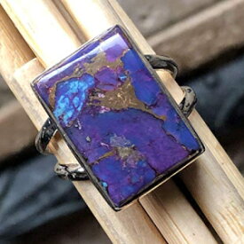 ゴージャスパープルカッパーモハーベターコイズ925ソリッドスターリングシルバーリングサイズ8 Natural Rocks by Kala Gorgeous Purple Copper Mohave Turquoise 925 Solid Sterling Silver Ring Size 8
