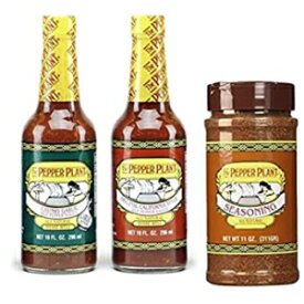 The Pepper Plant Hot Sauce Variety Pack (1) Original 10oz (1) Chunky Garlic 10oz (1) Dry Seasoning Spice 11oz (Pack of 3)