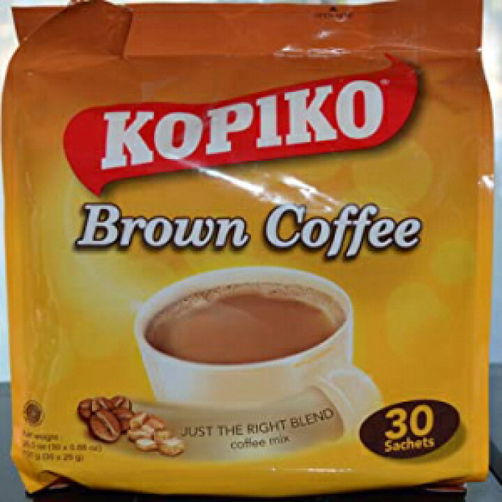 コピコインスタント3in 1ブラウンコーヒーミックス、クリーマーとシュガー30カウント/バッグ Kopiko Instant in  Brown Coffee Mix with Creamer and Sugar 30 Count Per Bag Glomarket