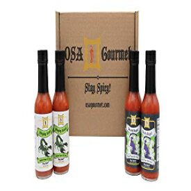OSA Gourmet Stay Spicy! Stinging Lizard Scorpion Pepper Hot Sauce and Death Angel Reaper Pepper Hot Sauce Gift Box, Includes 2 Bottles of Each, 5 oz Each