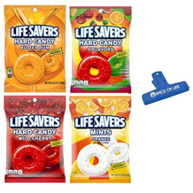 LifeSavers ハードキャンディー、個別包装、バラエティパック - バターラム、5 フレーバー、ワイルドチェリー、オレンジミント、6.25 オンス、各 1 袋 (4 個パック) - スパイスオブライフバッグクリップ付き LifeSavers Hard Candy, Individually Wrapped