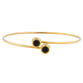 14Kゴールド本物のブラックオニキスラウンドベゼルバングルブレスレット Elizabeth Jewelry 14Kt Gold Genuine Black Onyx Round Bezel Bangle Bracelet