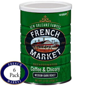 フレンチマーケットコーヒー、コーヒー＆チコリ、カフェインレス、12オンス缶（6個パック） French Market Coffee, Coffee & Chicory, Decaffeinated, 12 Oz Can (Pack of 6)