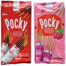 Glico Pocky Family Fun Pack 4.47 oz & 4.19 oz, 9 packs (Chocolate and Strawberry, Pack of 2)