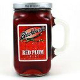 レッド プラム ゼリー ブラックバーンズ 18 オンス ガラス製再利用可能なハンドル付きマグカップに詰められています Red Plum Jelly Blackburns 18 Oz Packed in a Glass Reusable Handled Mug