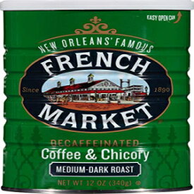 フレンチマーケットコーヒー、コーヒー＆チコリ、ミディアムダークロースト、カフェインレス、12オンス缶（3個パック） French Market Coffee, Coffee & Chicory, Medium-Dark Roast, Decaffeinated, 12 Oz Can (Pack of 3)