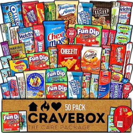 CRAVEBOX Snack Box Variety Pack Care Package (50 Count) Halloween Treats Gift Basket Boxes Pack Adults Kids Grandkids Guys Girls Women Men Boyfriend Candy Birthday Cookies Chips Teenage Mix College Student Food Sampler