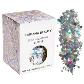 KARIZMA Holographic Silver Body Glitter. 30g Chunky Face Glitter, Hair Glitter, Eye Glitter and Body Glitter for Women. Rave Glitter, Festival Accessories, Cosmetic Glitter Makeup. Loose Glitter Set