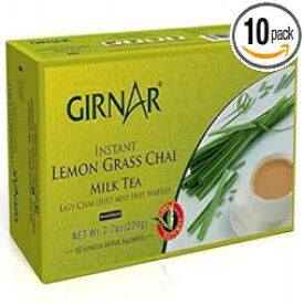 Girnar インスタントチャイ (紅茶) プレミックス、レモングラス入り、10 サシェパック Girnar Instant Chai (Tea) Premix With Lemongrass, 10 Sachet Pack