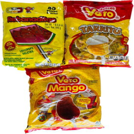 Vero Tarrito Vero Mango Rebanaditas Paletas コンボ、無料のスラップス ロリポップ キャンディ付き (1 袋) MEXICAN CANDY Vero Tarrito Vero Mango Rebanaditas Paletas COMBO with FREE Slaps Lollipop Candy (1BAG)