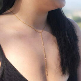 ゴールド仕上げのロング Y シェイプ ラリアット ネックレス Long Y Shape Lariat Necklace with Gold Finish